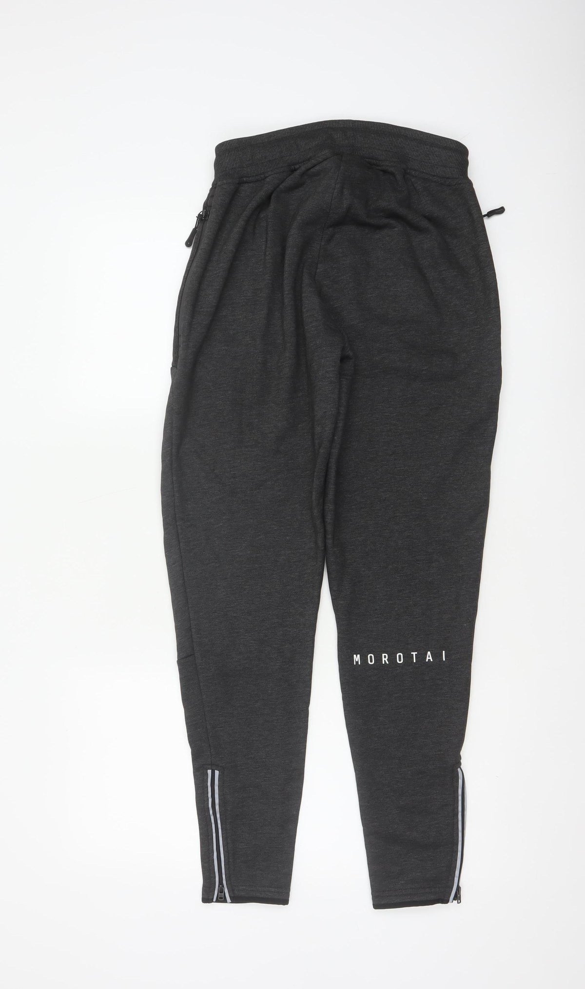 Brand and care label for Morotai unisex grey m performance jogger trousers ankle zip logo