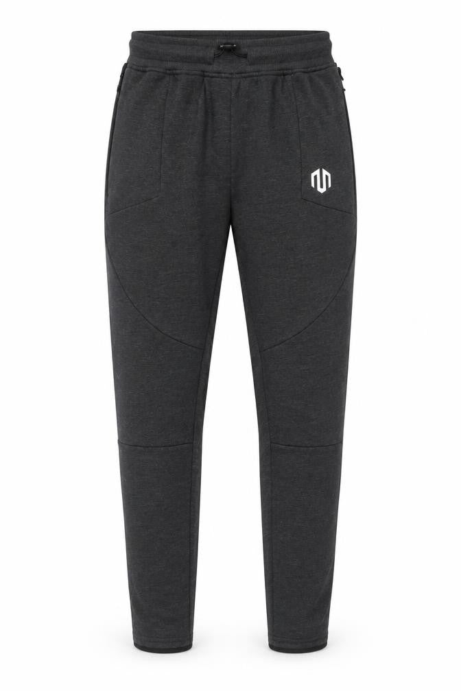 Front view of Morotai unisex grey m performance jogger trousers ankle zip logo