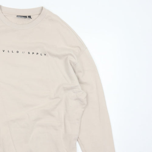 ASOS Design Men Beige M Graphic Print Crew Neck Pullover Sweatshirt