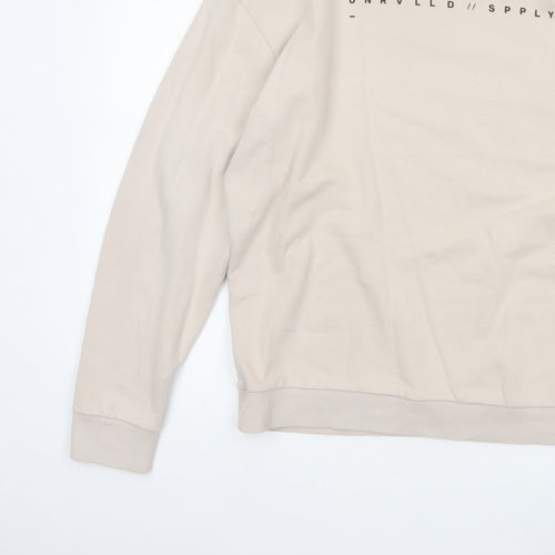 ASOS Design Men Beige M Graphic Print Crew Neck Pullover Sweatshirt