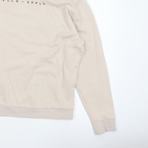 ASOS Design Men Beige M Graphic Print Crew Neck Pullover Sweatshirt