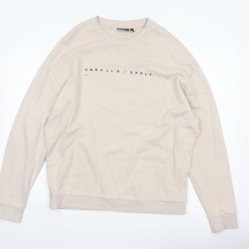 ASOS Design Men Beige M Graphic Print Crew Neck Pullover Sweatshirt