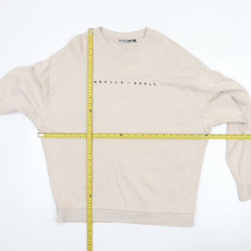 ASOS Design Men Beige M Graphic Print Crew Neck Pullover Sweatshirt