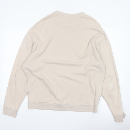 ASOS Design Men Beige M Graphic Print Crew Neck Pullover Sweatshirt
