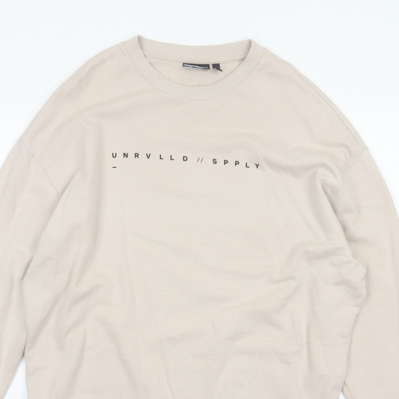 ASOS Design Men Beige M Graphic Print Crew Neck Pullover Sweatshirt
