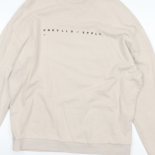 ASOS Design Men Beige M Graphic Print Crew Neck Pullover Sweatshirt