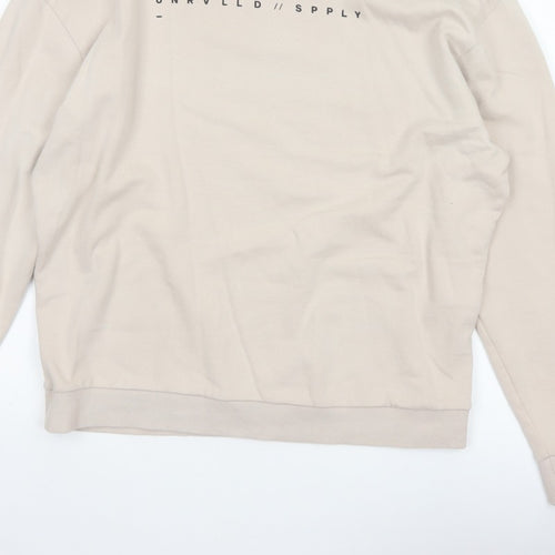 ASOS Design Men Beige M Graphic Print Crew Neck Pullover Sweatshirt