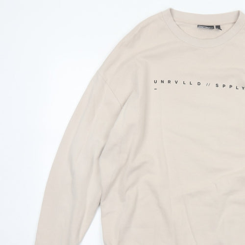 ASOS Design Men Beige M Graphic Print Crew Neck Pullover Sweatshirt