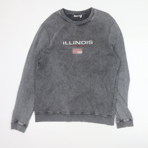 ASOS Design Men's Grey M Illinois USA Graphic Print Pullover Sweatshirt