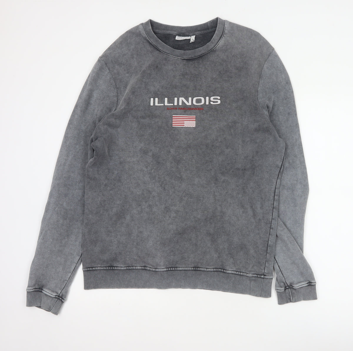 ASOS Design Men's Grey M Illinois USA Graphic Print Pullover Sweatshirt