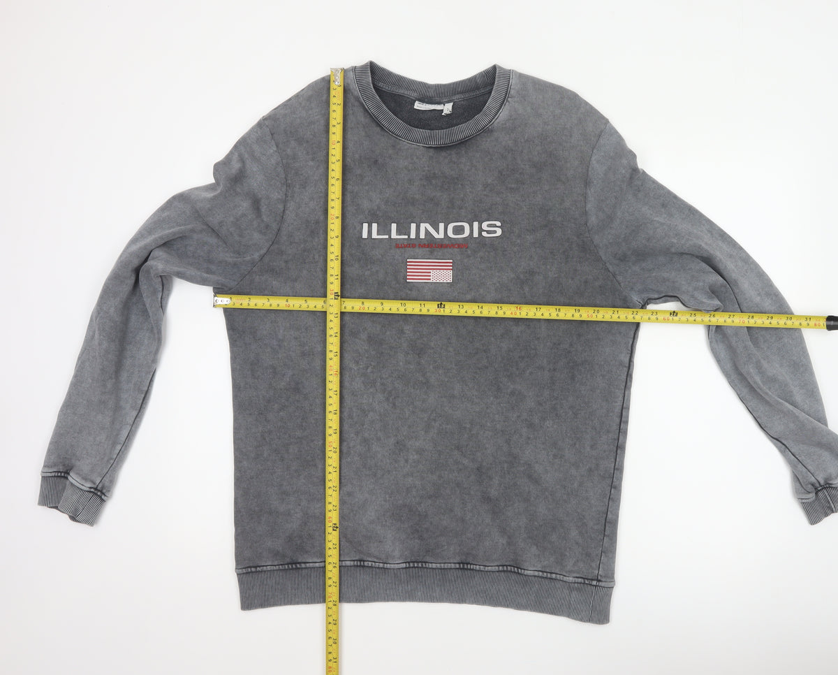 ASOS Design Men's Grey M Illinois USA Graphic Print Pullover Sweatshirt