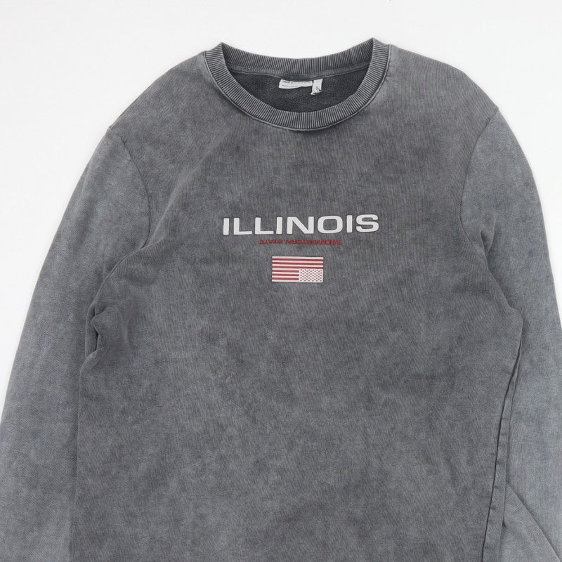 ASOS Design Men's Grey M Illinois USA Graphic Print Pullover Sweatshirt