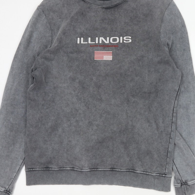 ASOS Design Men's Grey M Illinois USA Graphic Print Pullover Sweatshirt