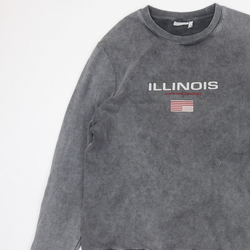 ASOS Design Men's Grey M Illinois USA Graphic Print Pullover Sweatshirt