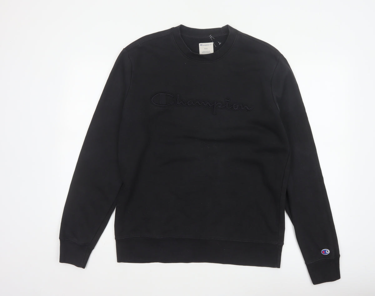 Back view of Champion Elite Men’s Black M Embroidered Logo Crew Neck Sweatshirt