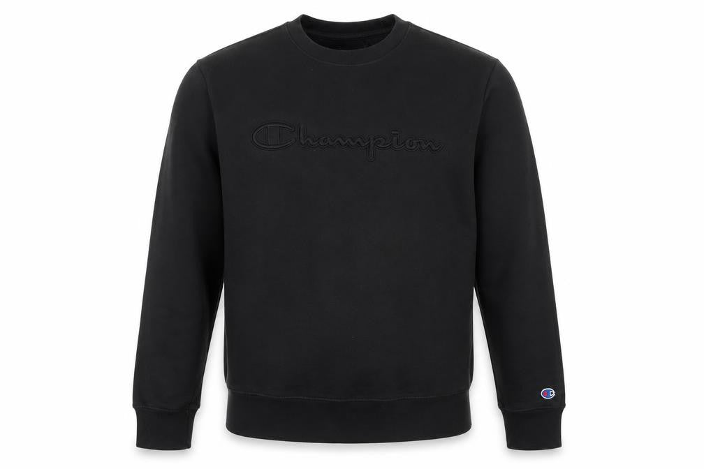 Front view of Champion Elite Men’s Black M Embroidered Logo Crew Neck Sweatshirt