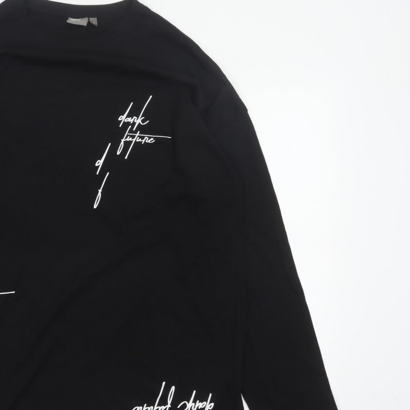 ASOS Men’s Black M Dark Future Graphic Print Long Sleeve Crew Neck Top