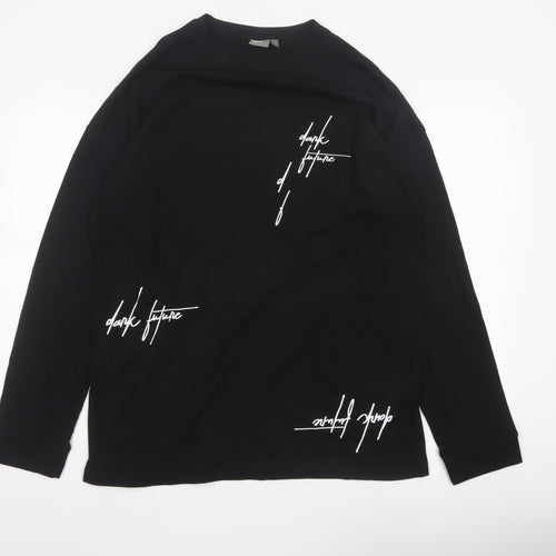 ASOS Men’s Black M Dark Future Graphic Print Long Sleeve Crew Neck Top