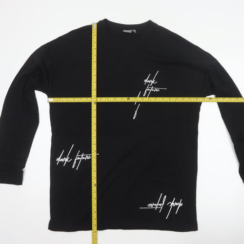 ASOS Men’s Black M Dark Future Graphic Print Long Sleeve Crew Neck Top