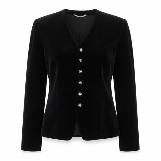 Birgitta Women’s Black UK 10 Cotton Velvet Blazer Formal 6 Button