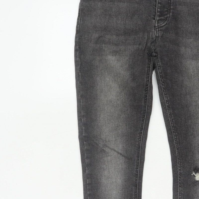 BoohooMAN Men’s Grey 32 Skinny Distressed Stretch Jeans