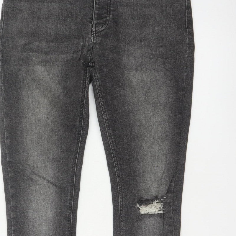 BoohooMAN Men’s Grey 32 Skinny Distressed Stretch Jeans