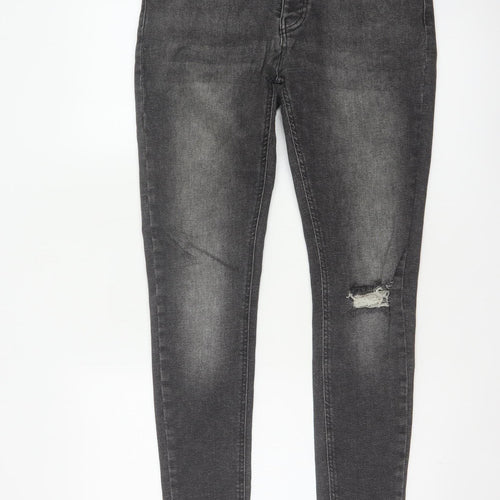BoohooMAN Men’s Grey 32 Skinny Distressed Stretch Jeans