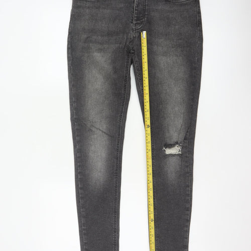 BoohooMAN Men’s Grey 32 Skinny Distressed Stretch Jeans
