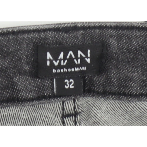 BoohooMAN Men’s Grey 32 Skinny Distressed Stretch Jeans