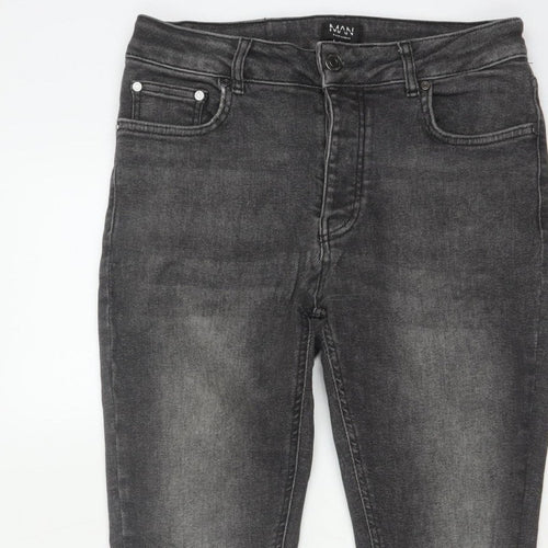 BoohooMAN Men’s Grey 32 Skinny Distressed Stretch Jeans