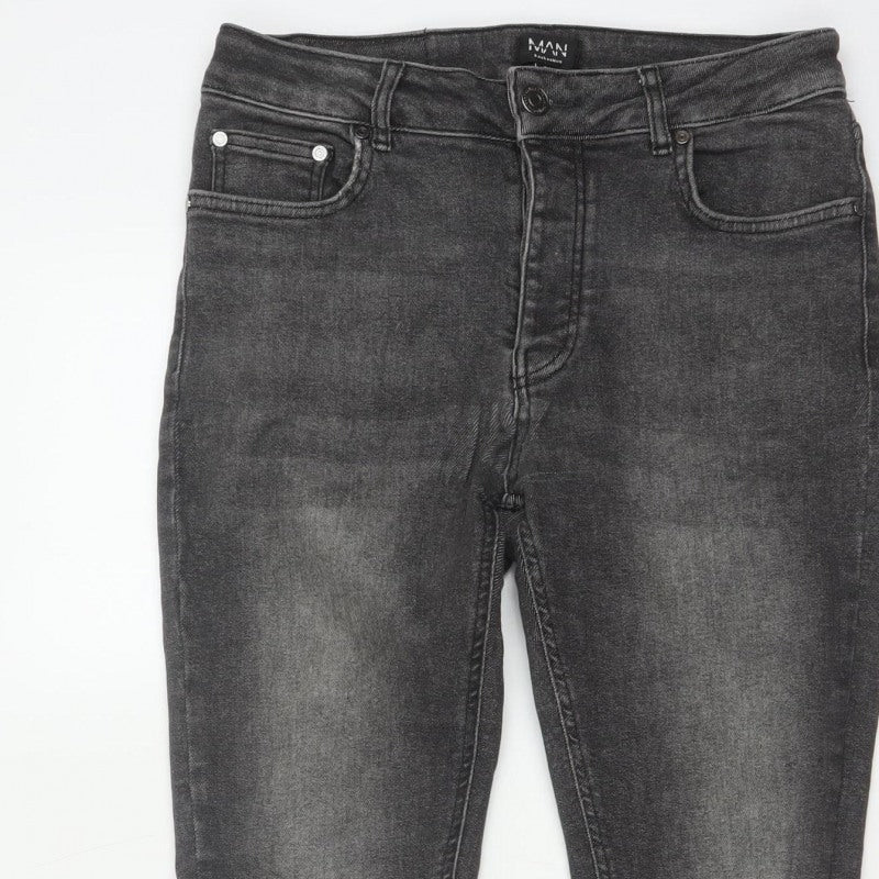 BoohooMAN Men’s Grey 32 Skinny Distressed Stretch Jeans