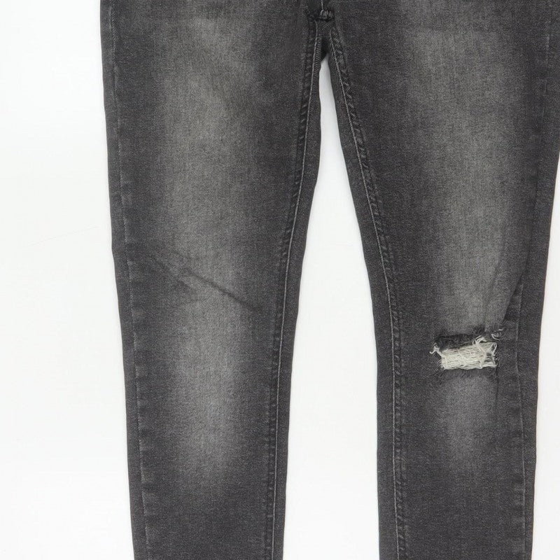 BoohooMAN Men’s Grey 32 Skinny Distressed Stretch Jeans