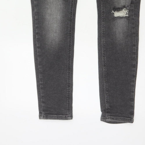 BoohooMAN Men’s Grey 32 Skinny Distressed Stretch Jeans