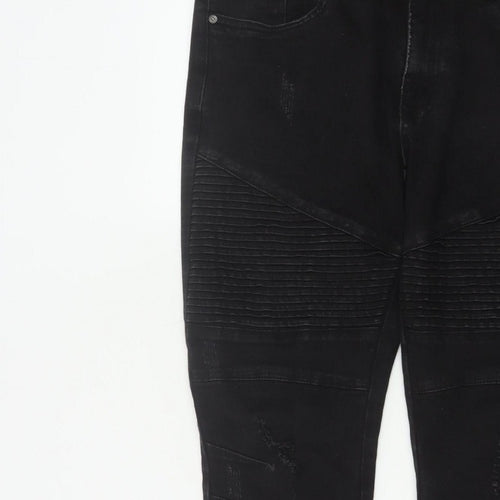 Connor Men’s Black 32 Skinny Cuffed Distressed Biker Jeans