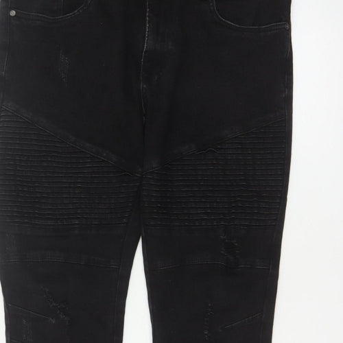 Connor Men’s Black 32 Skinny Cuffed Distressed Biker Jeans