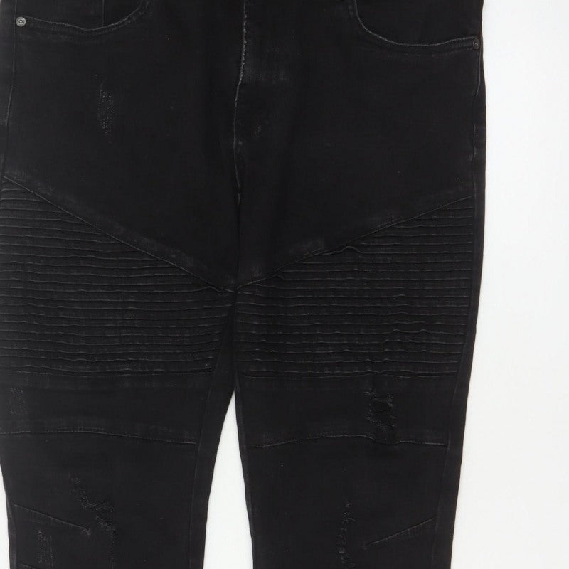Connor Men’s Black 32 Skinny Cuffed Distressed Biker Jeans