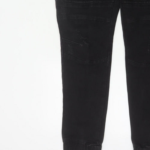 Connor Men’s Black 32 Skinny Cuffed Distressed Biker Jeans