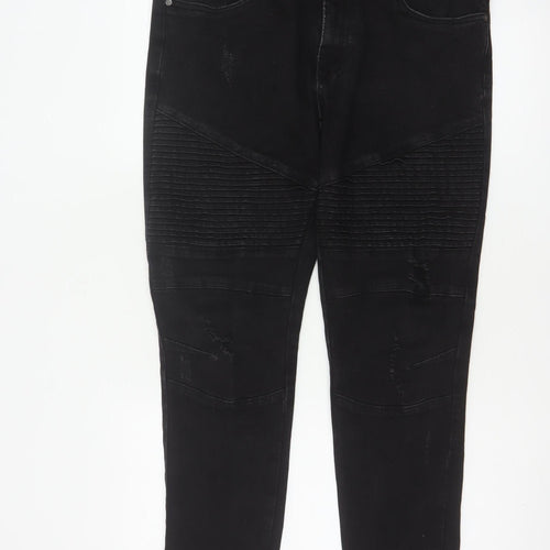 Connor Men’s Black 32 Skinny Cuffed Distressed Biker Jeans