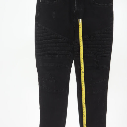 Connor Men’s Black 32 Skinny Cuffed Distressed Biker Jeans