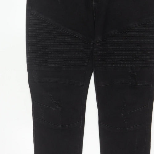 Connor Men’s Black 32 Skinny Cuffed Distressed Biker Jeans
