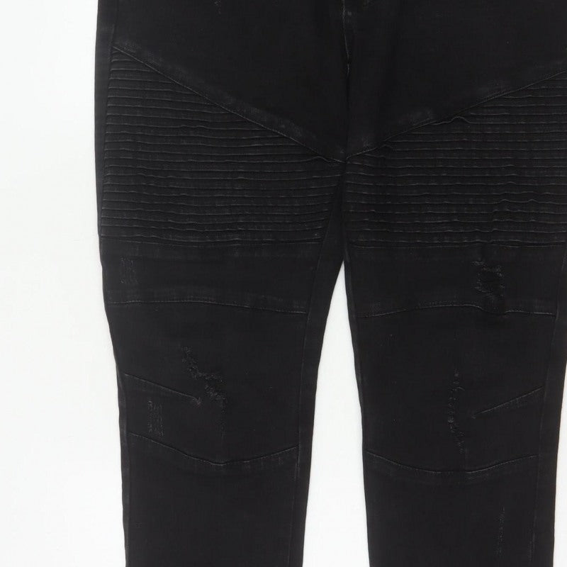 Connor Men’s Black 32 Skinny Cuffed Distressed Biker Jeans