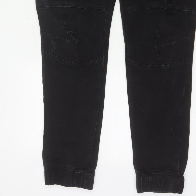 Connor Men’s Black 32 Skinny Cuffed Distressed Biker Jeans