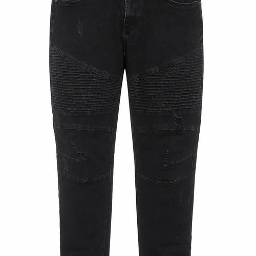 Connor Men’s Black 32 Skinny Cuffed Distressed Biker Jeans