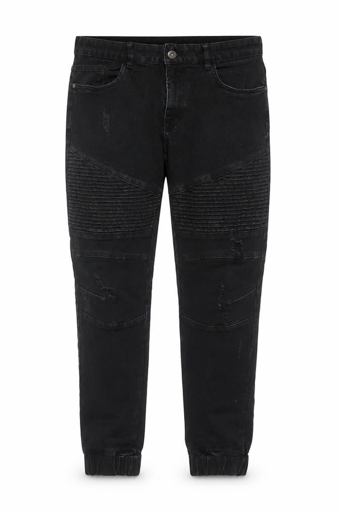 Connor Men’s Black 32 Skinny Cuffed Distressed Biker Jeans