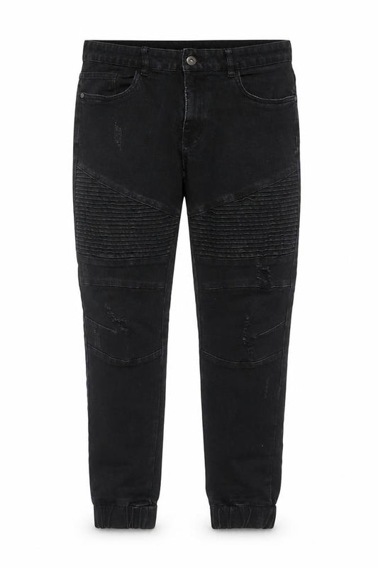 Connor Men’s Black 32 Skinny Cuffed Distressed Biker Jeans