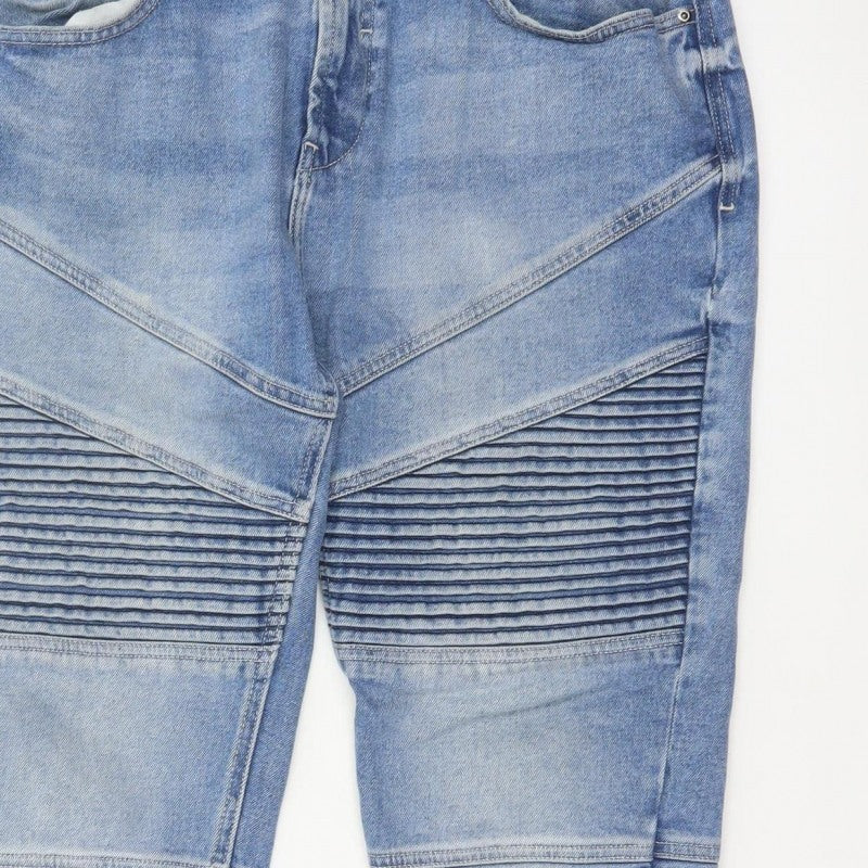 Zara Man Men’s Blue 32 Tapered Biker Ribbed Panel Jeans