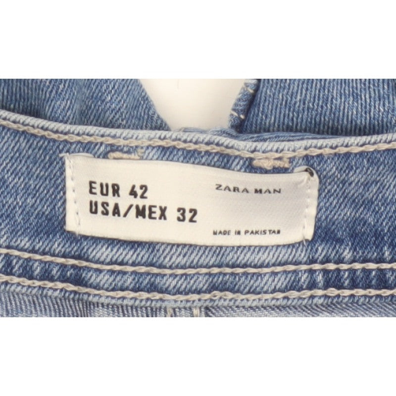 Zara Man Men’s Blue 32 Tapered Biker Ribbed Panel Jeans