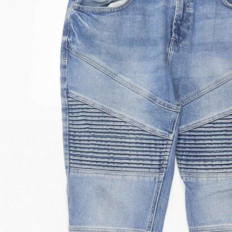 Zara Man Men’s Blue 32 Tapered Biker Ribbed Panel Jeans