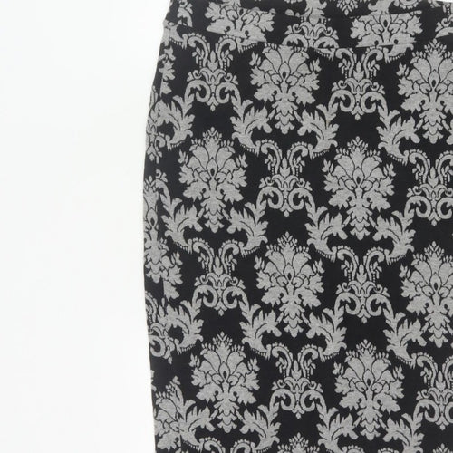 Next Women’s Black Grey Floral Knit Pencil Skirt UK 10 Knee Length
