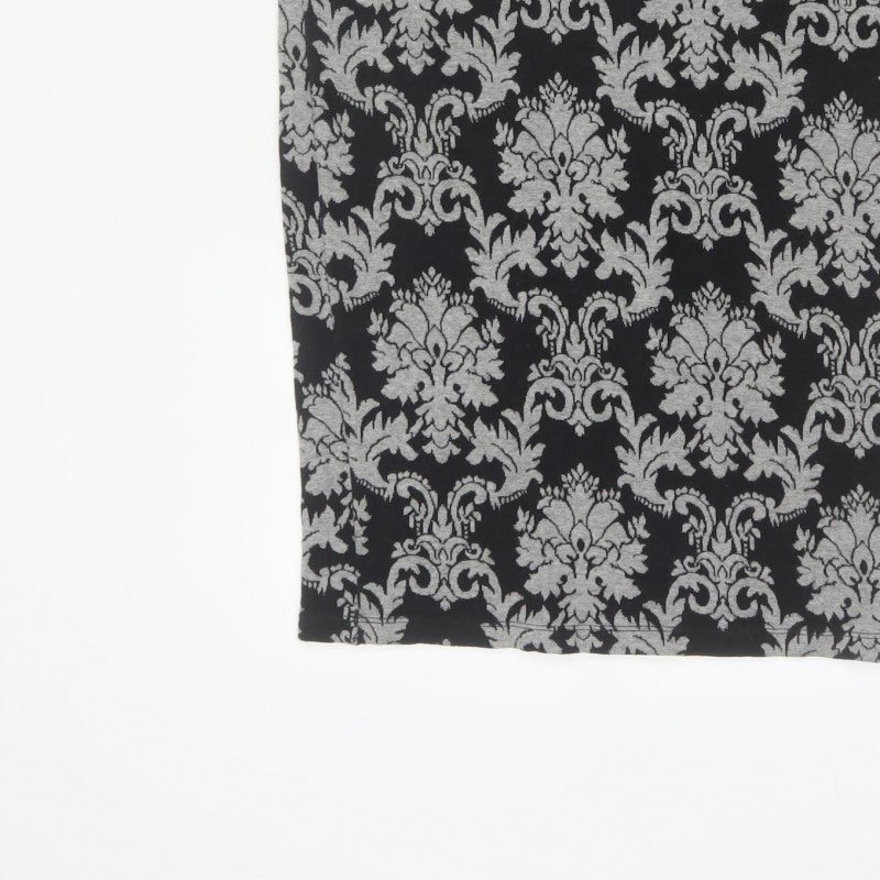 Next Women’s Black Grey Floral Knit Pencil Skirt UK 10 Knee Length